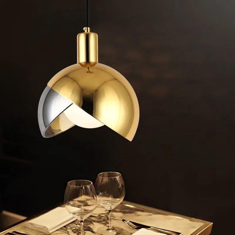 Simple dining-room droplight with gold stitching, 20cm, warm LED, iron construction, champagne gold finish
