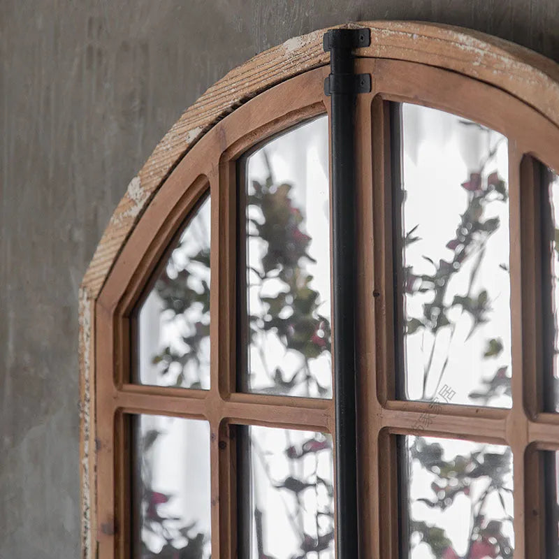 Terrace distressed fake window style wall mirror with wooden frame and glass, log colour finish, A316 design.