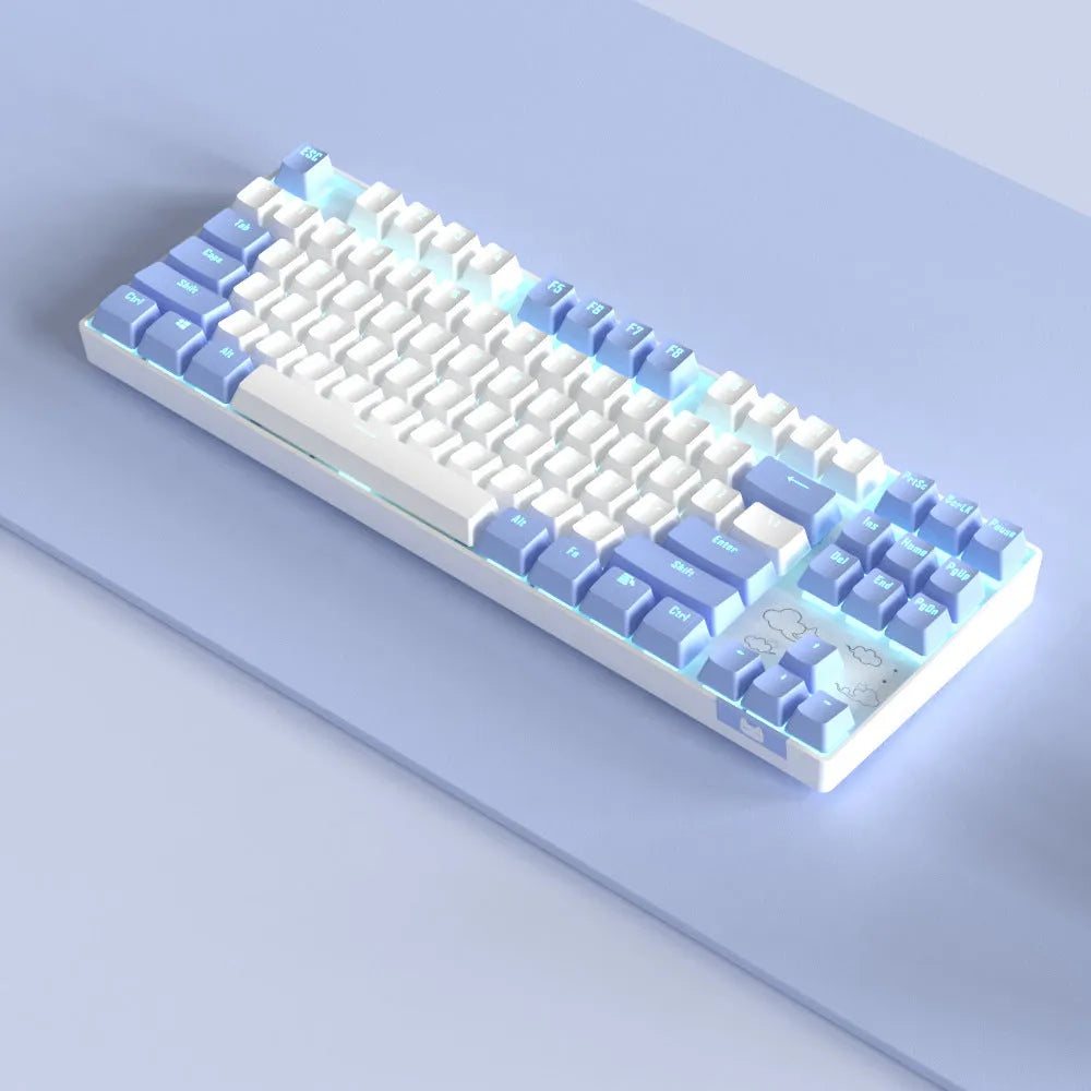 Wireless mechanical keyboard with metal casing and backlit keys in blue-white colour option