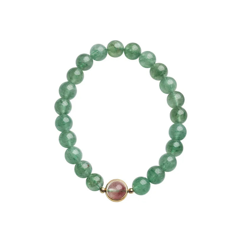 Natural green strawberry quartz single circle ball bracelet hand-woven 7.5mm beads Chinese style for women