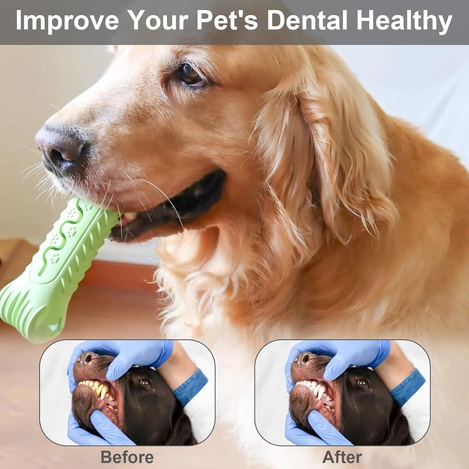 Blue bone-shaped natural rubber dog chew toy for aggressive chewers with textured teeth-cleaning surface.