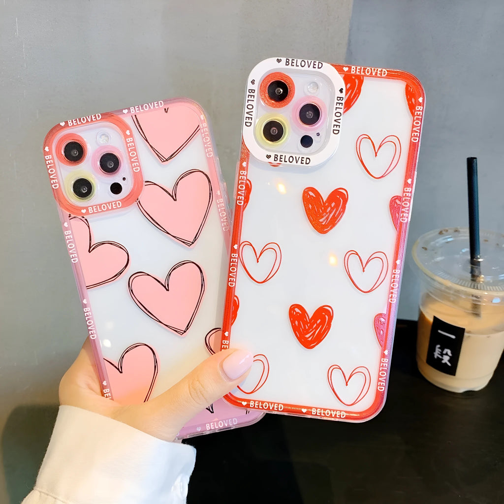 Pink love heart angel eyes TPU back cover phone case for iPhone 13 Pro Max