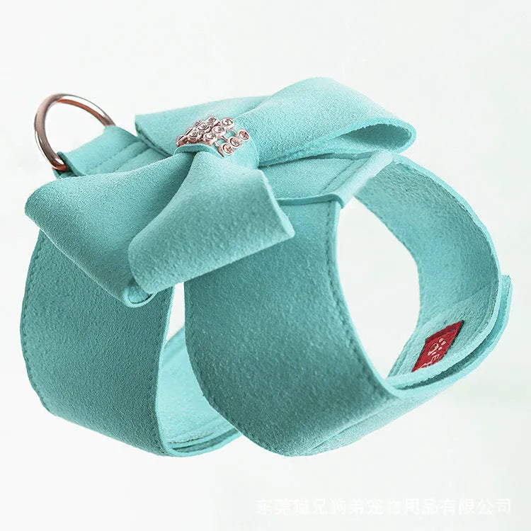 Cute bowknot puppy chest strap harness in microfiber available in pink, blue and orange colours