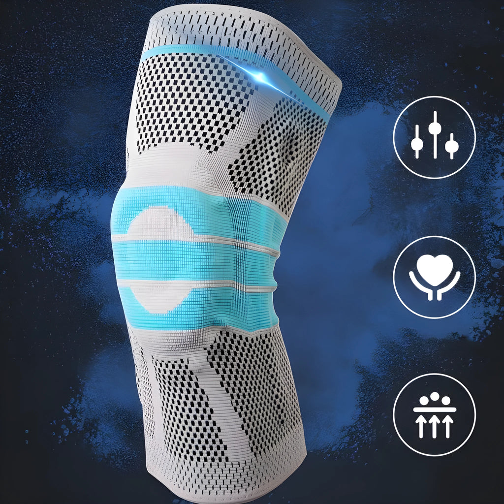 Sky blue elastic fibre knee pads with silicone protection for basketball and running sports