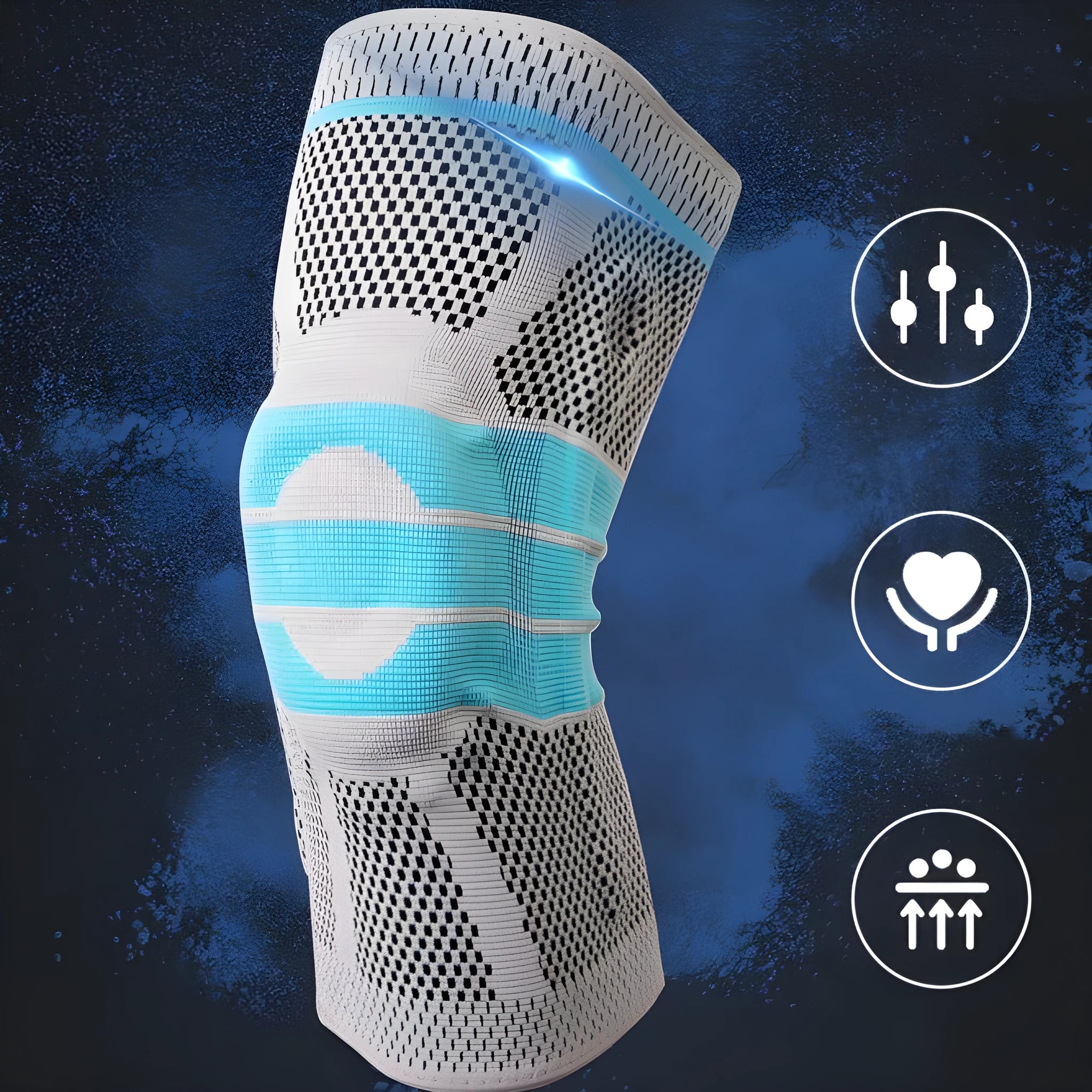 Sky blue elastic fibre knee pads with silicone protection for basketball and running sports