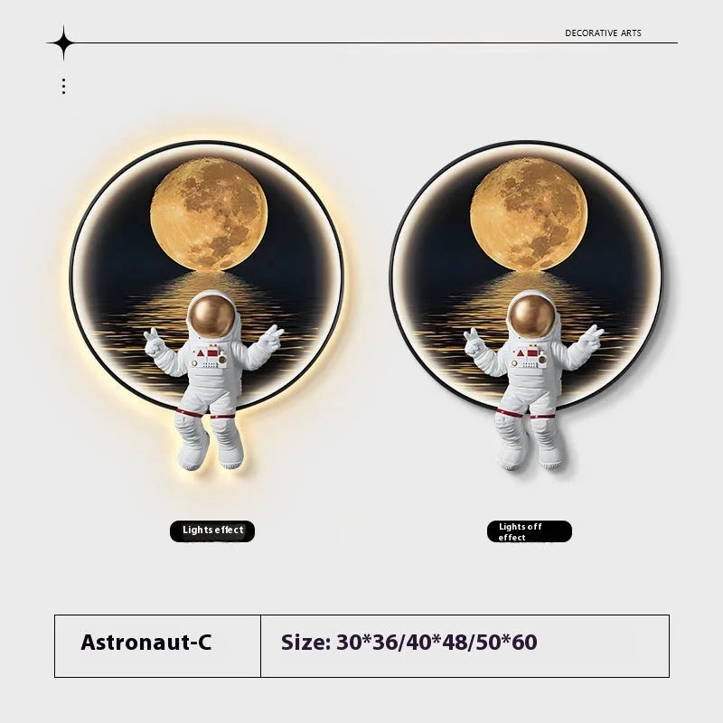 Canvas spaceman wall painting bedside lamp with USB cable in small size modern children's room decor