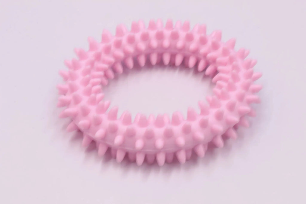 Spiky TPR circle ring dog chew toy in blue for teeth cleaning and bite training