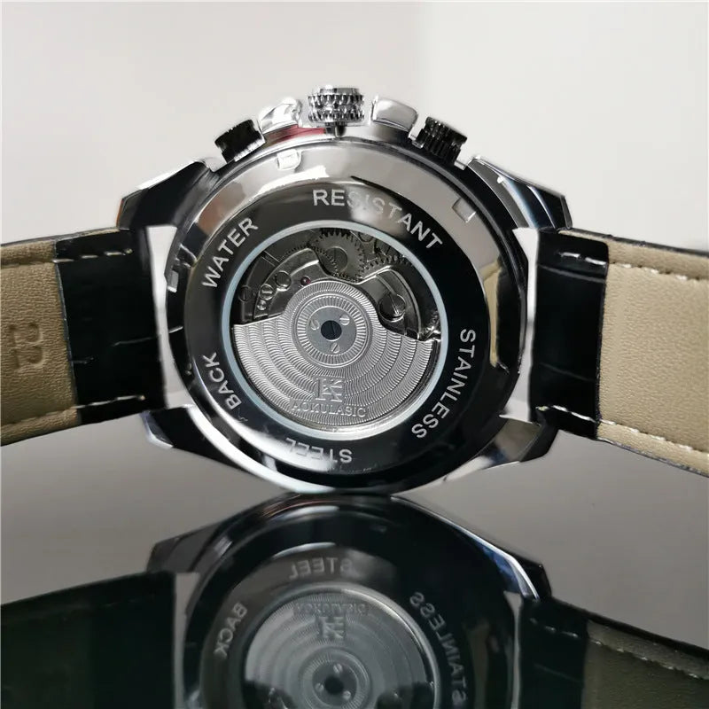 Men's automatic mechanical watch with 12mm thick case in various colour combinations