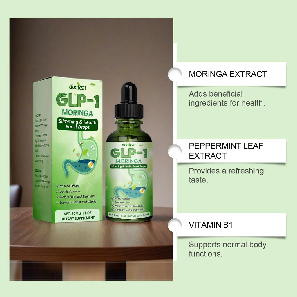 Discomfort support body supplement Vitamin B1 droplet 30ml bottle with herbal blend including mint, moringa, and curcumin