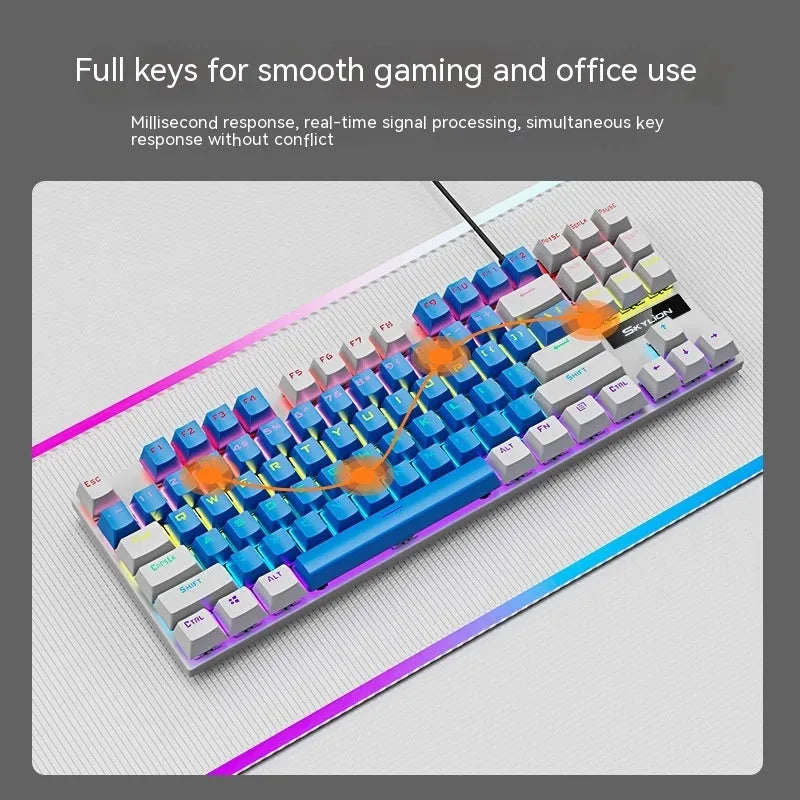 K87 mechanical gaming keyboard with metal case and red or green axis switches in multiple colour options.