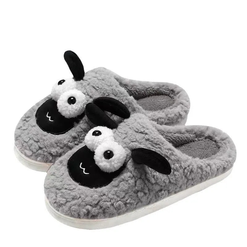 Brown unisex thermal cotton slip-on slippers with a suede upper and sewn PVC sole