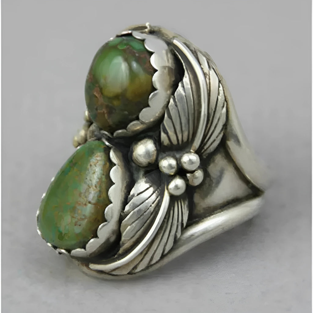 Geometric turquoise alloy ring for women with retro design and electroplated finish