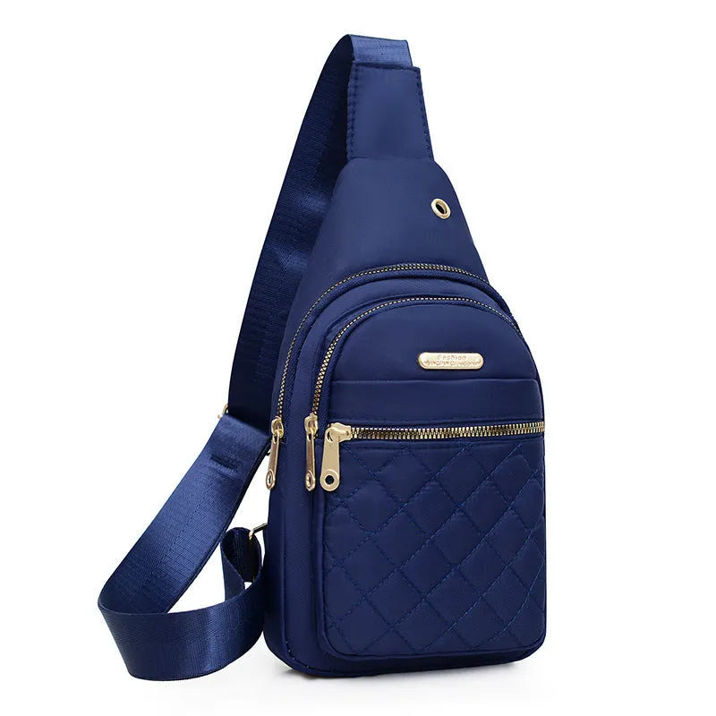 Crossbody sports chest bag in breathable Oxford cloth with solid colour and plaid pattern, black variant