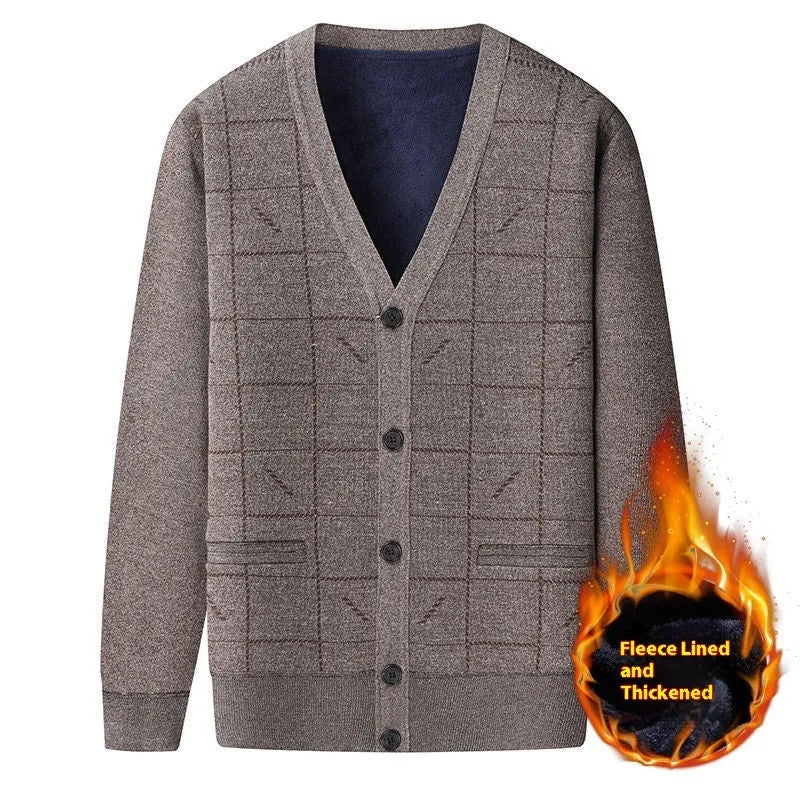 Plus size men's cardigan with fleece lining in dark gray, batwing sleeve design, front view