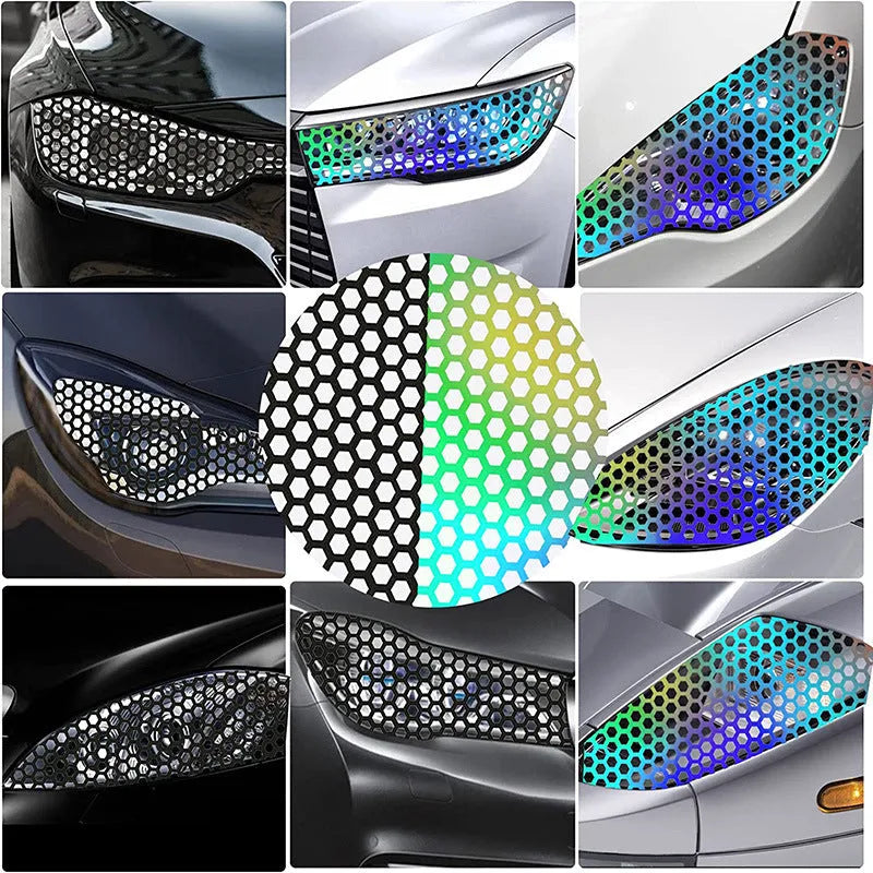 Car taillight honeycomb pattern sticker set in black, carbon fibre black, and colourful options