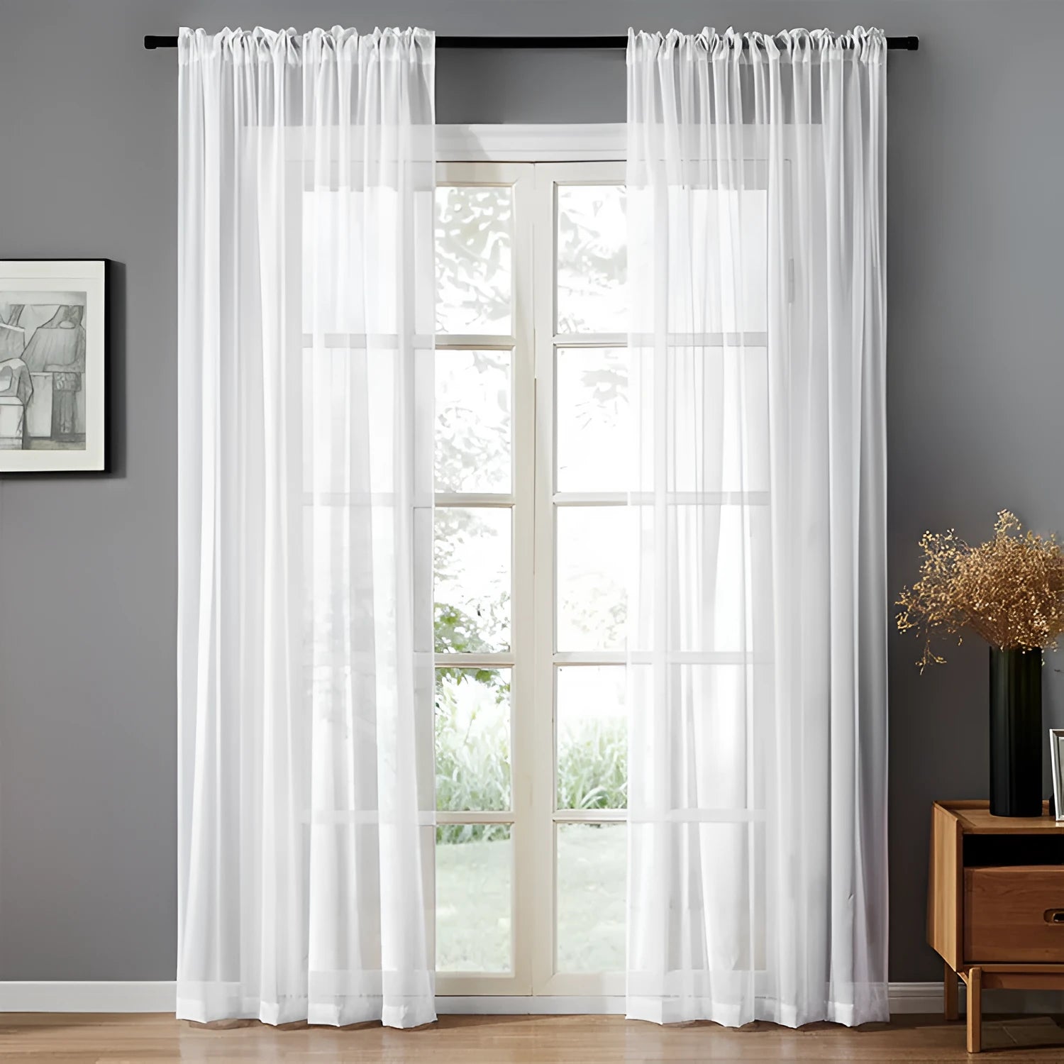 Modern simple pure cotton and linen window screen in black, 150x250cm, light-transmitting vertical perforated curtain