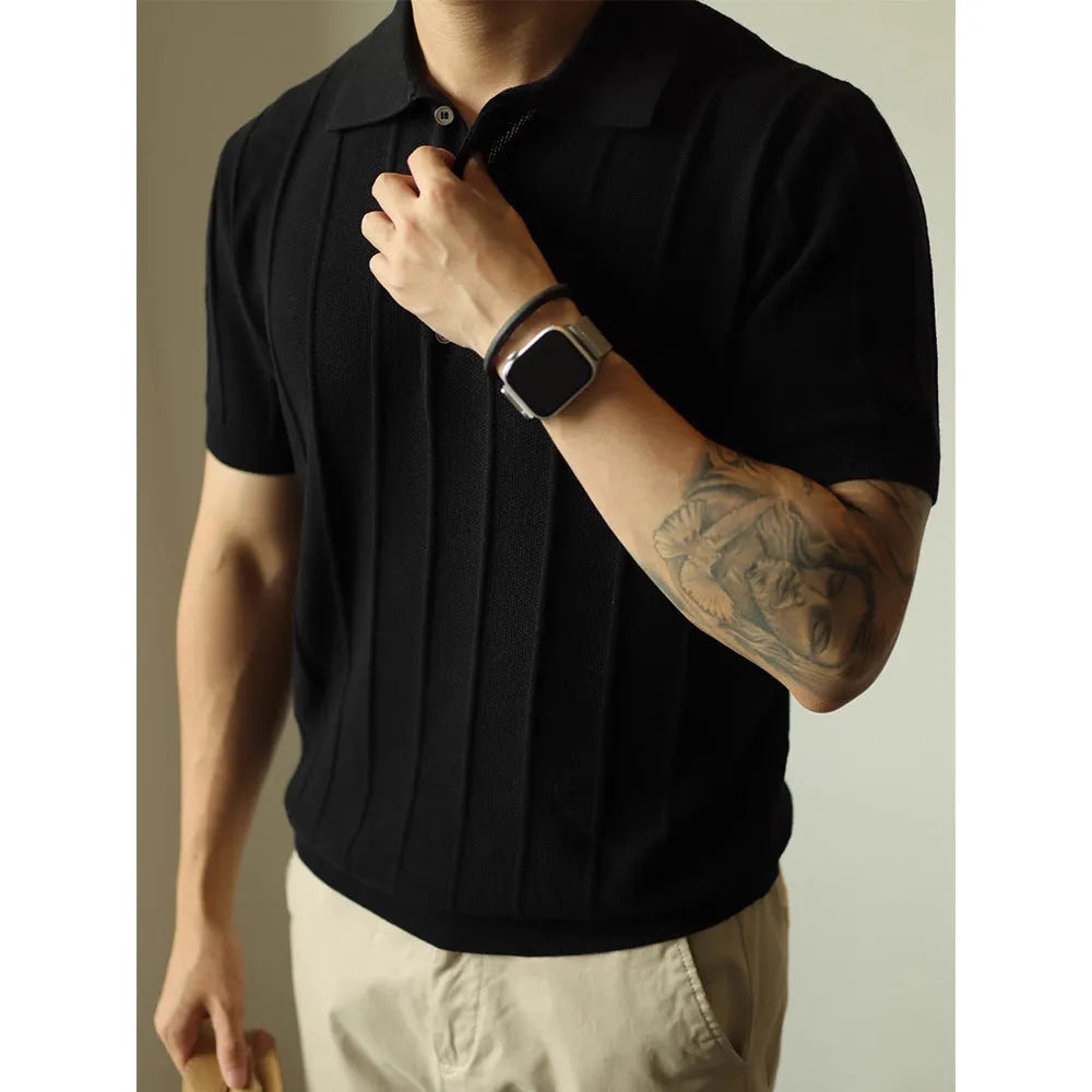 Men's solid colour loose fit polyester t-shirt in black, front view, basic pullover style for casual wear