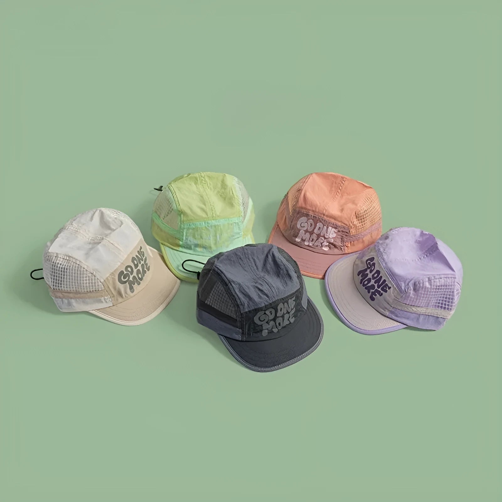 Gradient quick-drying mesh baseball cap in digital-printed design with dome crown, available in light green and grey colours