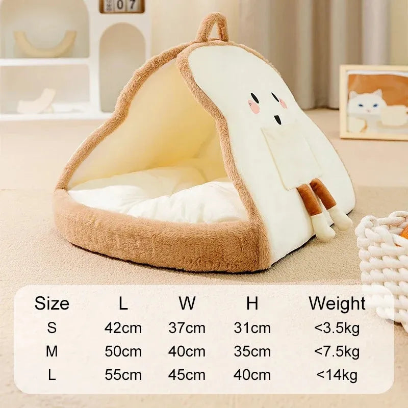Warm winter cat tent made of felt in green colour, folded and ready for use