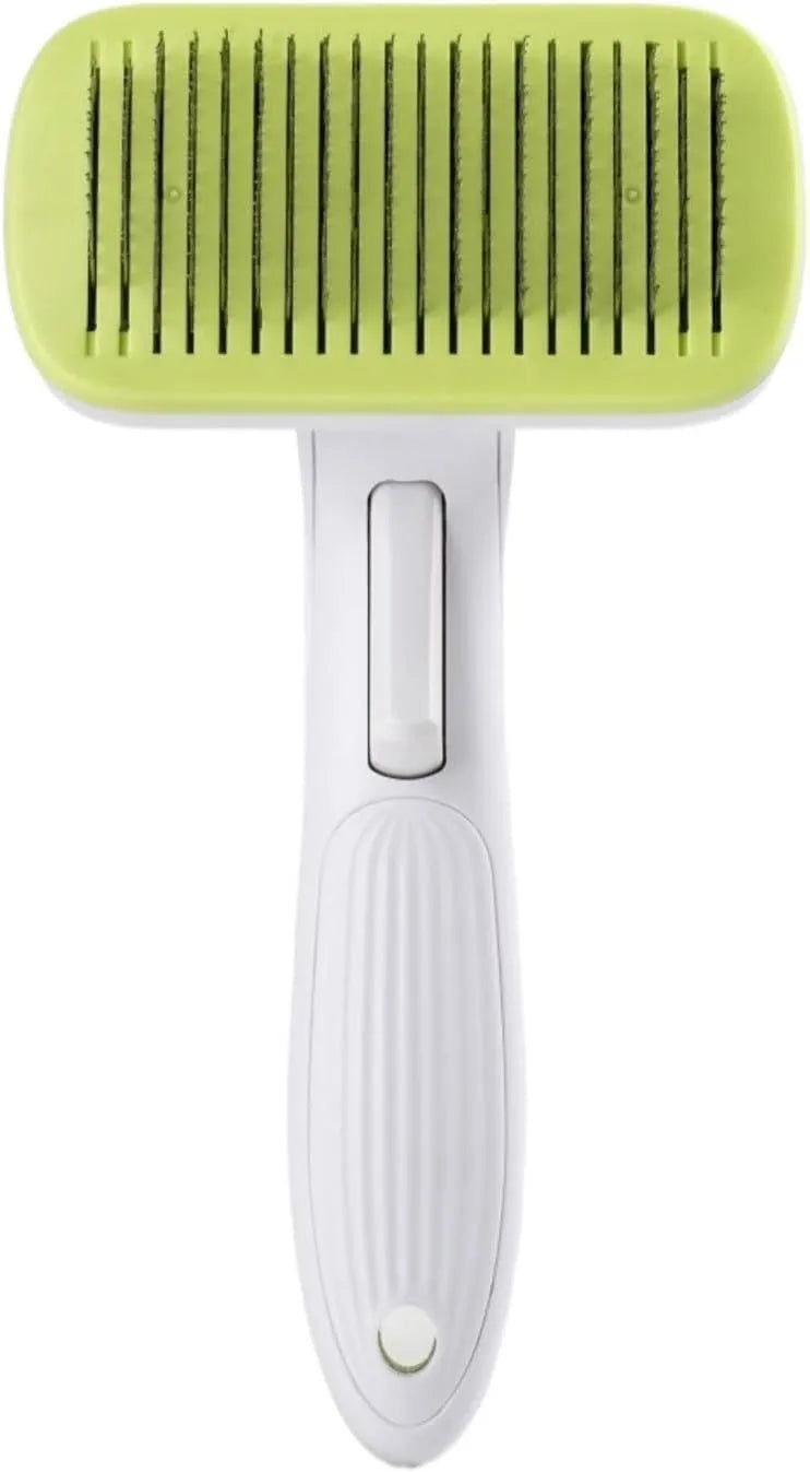 Automatic pet hair removal comb for dogs and cats in blue colour showing one-click button