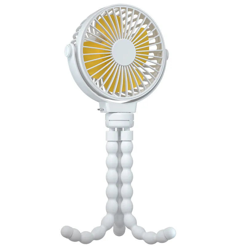 Battery operated octopus fan with flexible tripod legs, black, 2000mAh rechargeable, three speed settings