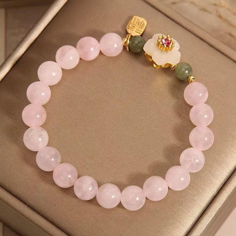 Crystal Hetian Jade Beaded Bracelet Peach Blossom National Style Pastoral Blessing Card Colour Women's