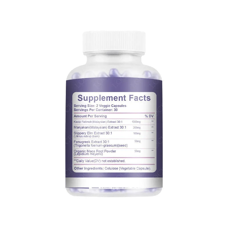 Bottle of 60 vaginal health capsules with natural plant extract formula