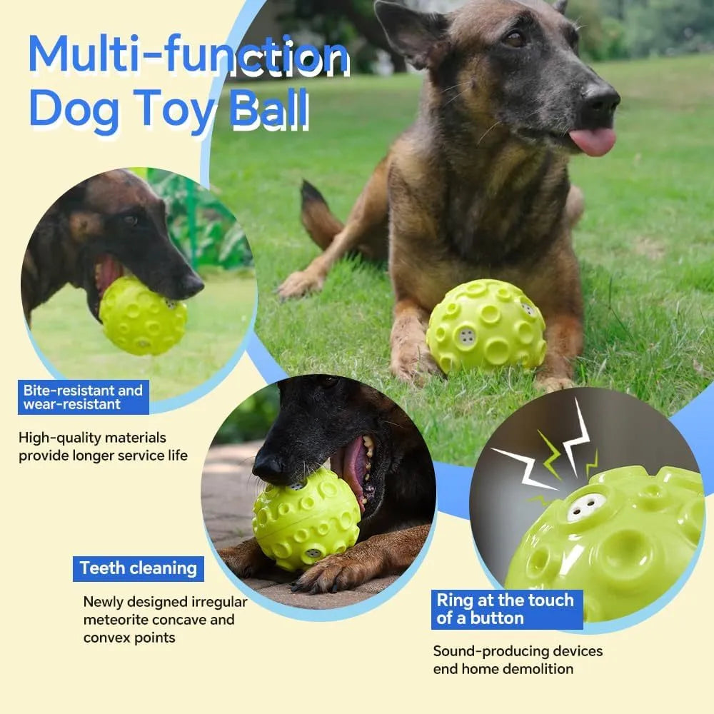 Durable rubber dog ball toy with textured surface for aggressive chewers and teeth cleaning.