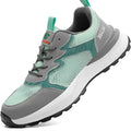 Green low-top anti-smash work shoes with plastic toe cap and mesh upper