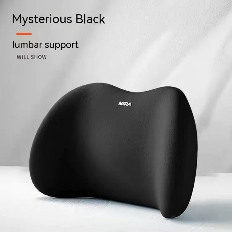 Car headrest and lumbar support pillow set with memory foam and milk silk cover in black