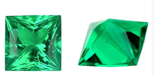 Synthetic cultured emerald gemstone in Columbia green with round and emerald cut size options