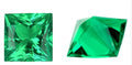 Synthetic cultured emerald gemstone in Columbia green with round and emerald cut size options