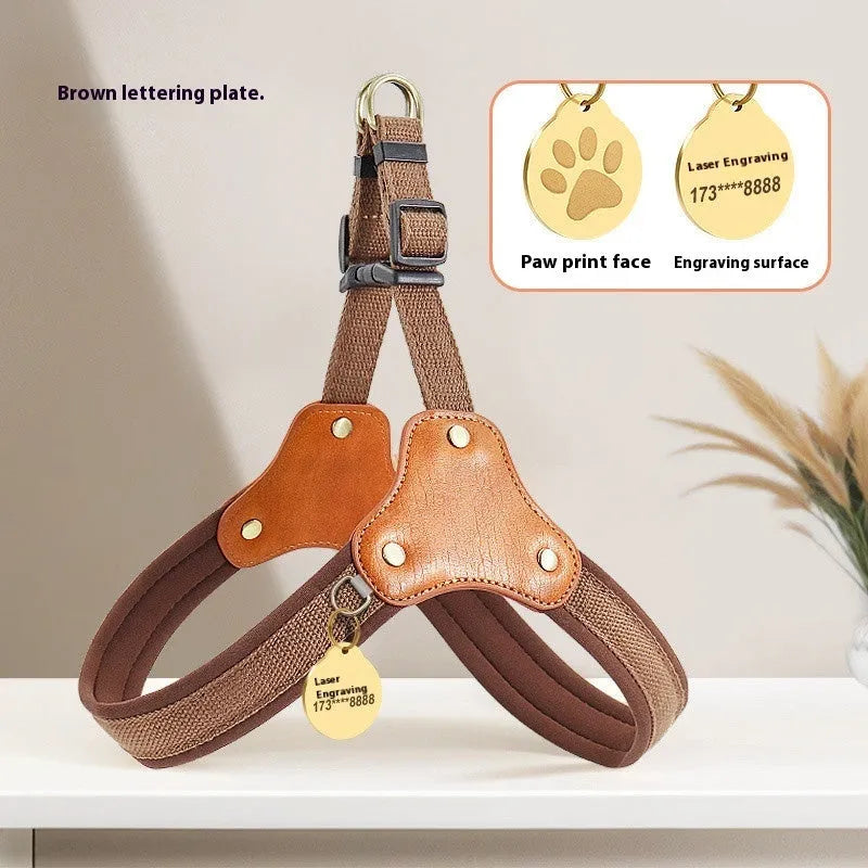 Dog breast collar with hand holding rope in cloth for small dogs and cats, shown in brown colour