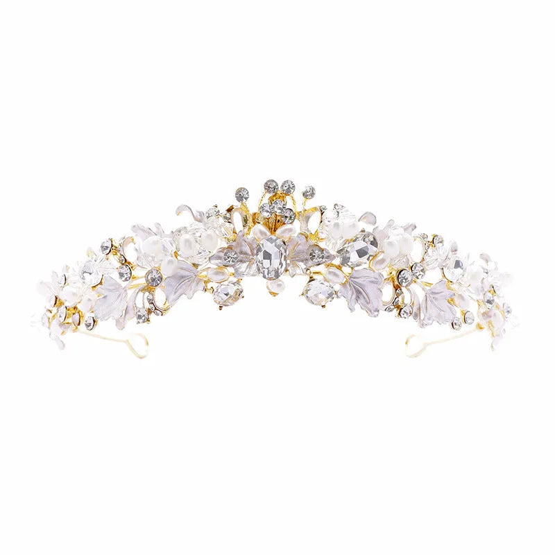 Gold and silver alloy pearl crown headdress for women's wedding and birthday hair accessories