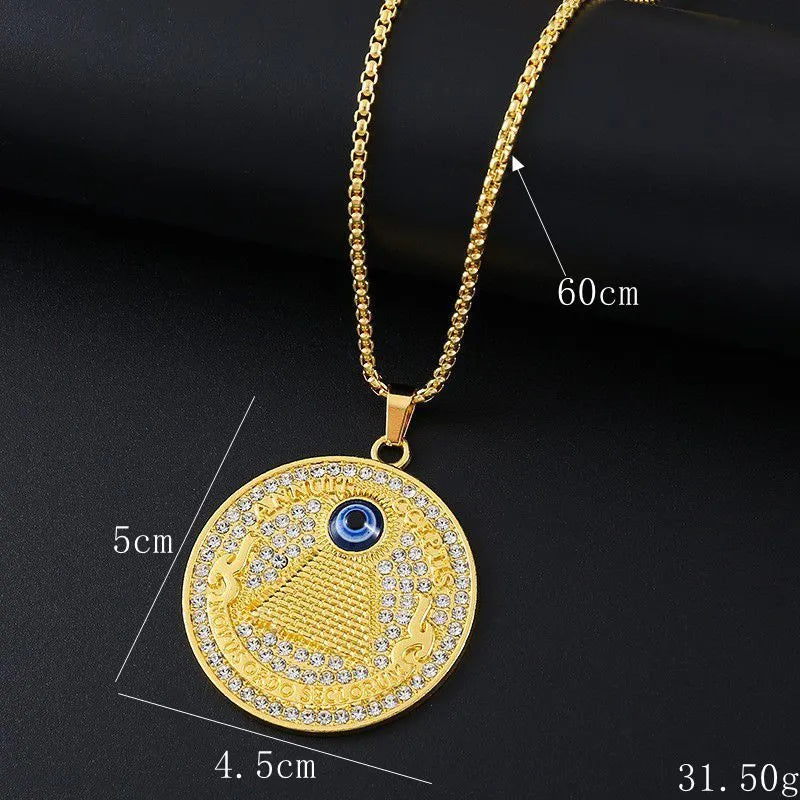 Gold tone geometric pendant necklace with inlaid zircon stones women's jewellery