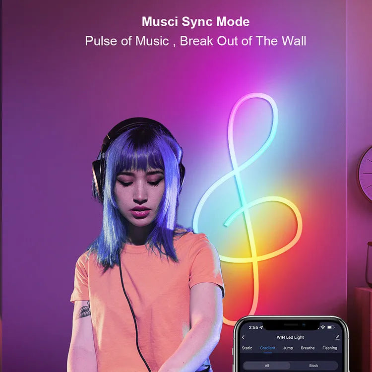 3-metre RGB neon light strip with remote control for Bluetooth and WIFI connectivity