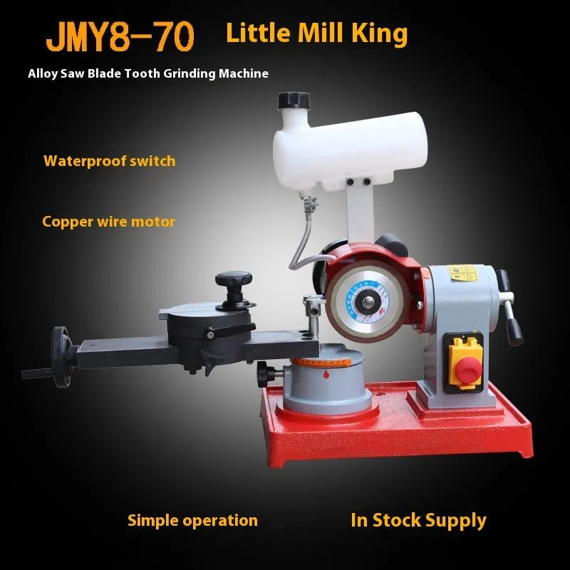 Manual sharpedge grinding machine for circular saw blades on workshop bench