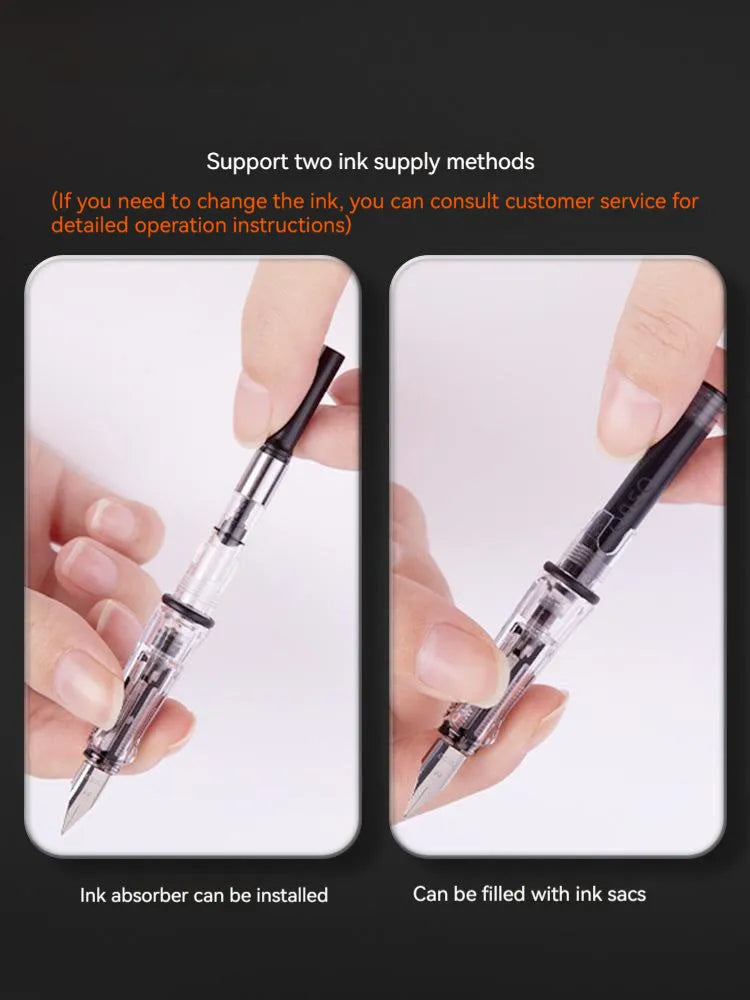 Automatic suction pen set with plastic body, ink feeder, and choice of 0.38mm or 0.5mm pen heads.