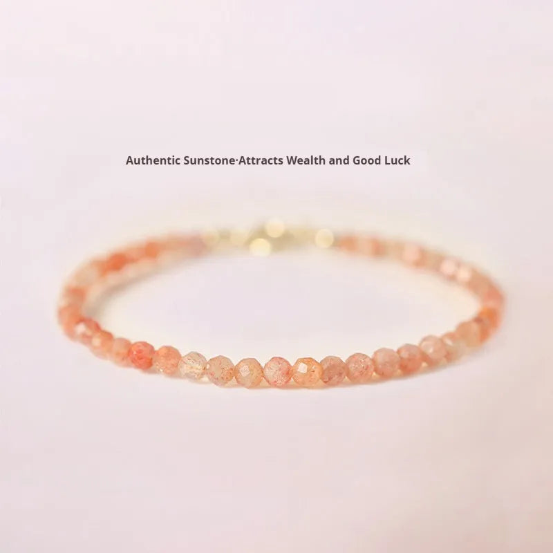 3mm natural crystal sunstone ultra-thin bead bracelet for women, available in 14cm 15cm 16cm sizes