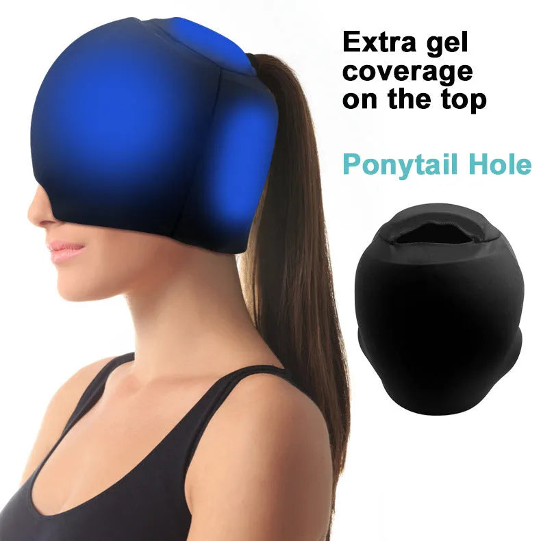 Fully enclosed cold compress cap in polyester material available in black, dark blue and pink colours