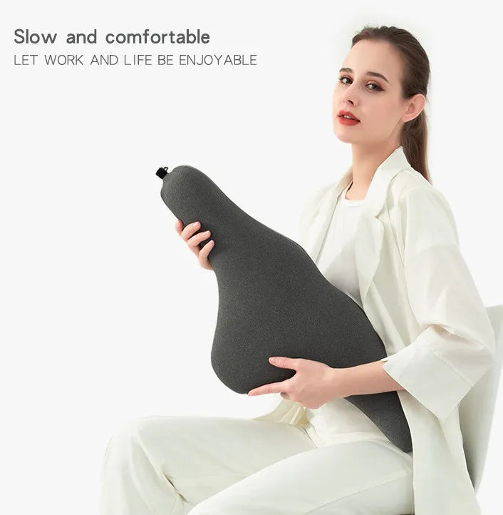 Memory foam car neck pillow in dark gray with polyester cover, 67cm length, for four seasons use
