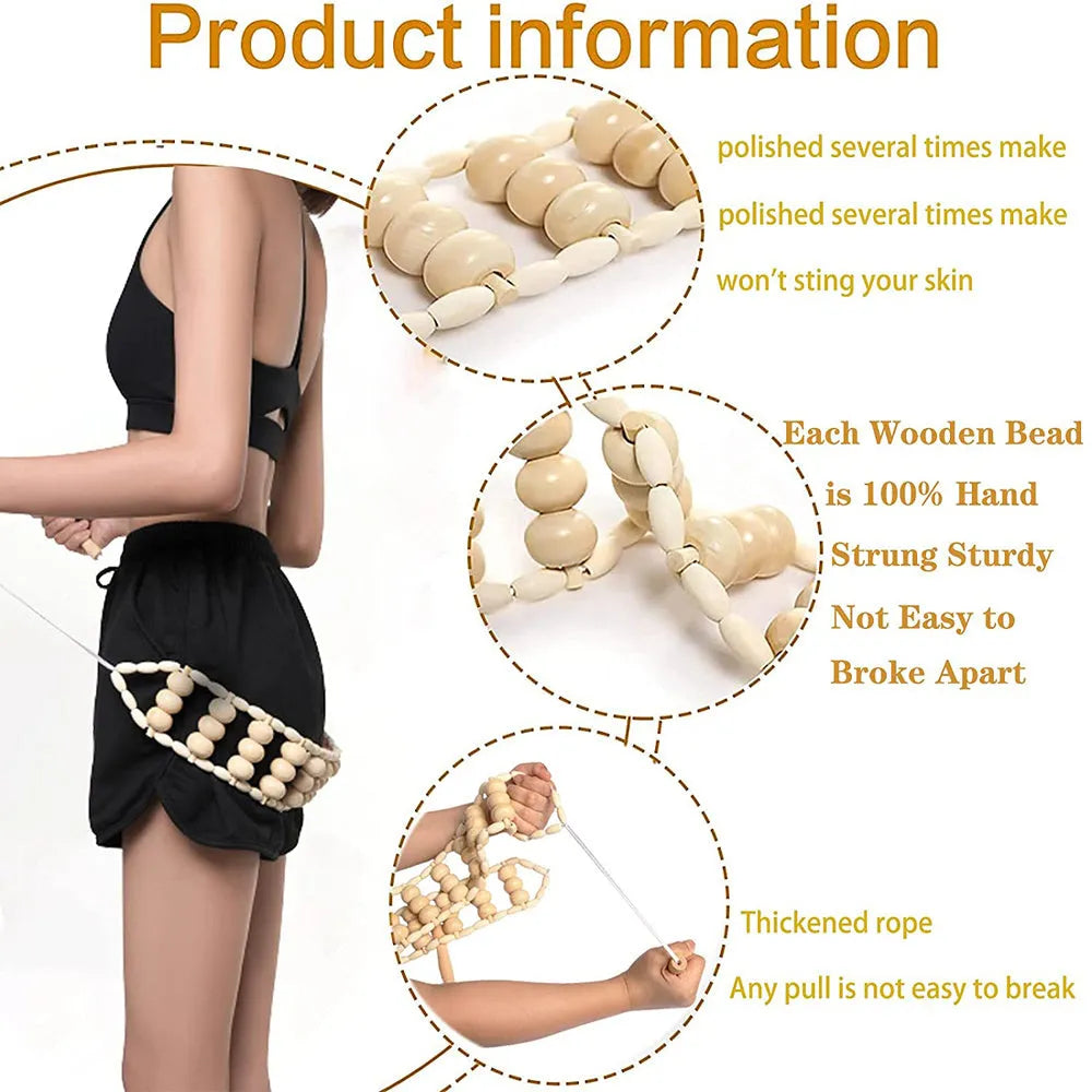 Set of three birch wood anti-cellulite massage hand rollers on a white background