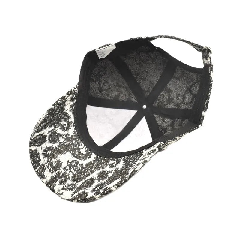 Men and women polyester baseball cap with paisley print dome crown size M 56-58cm blue