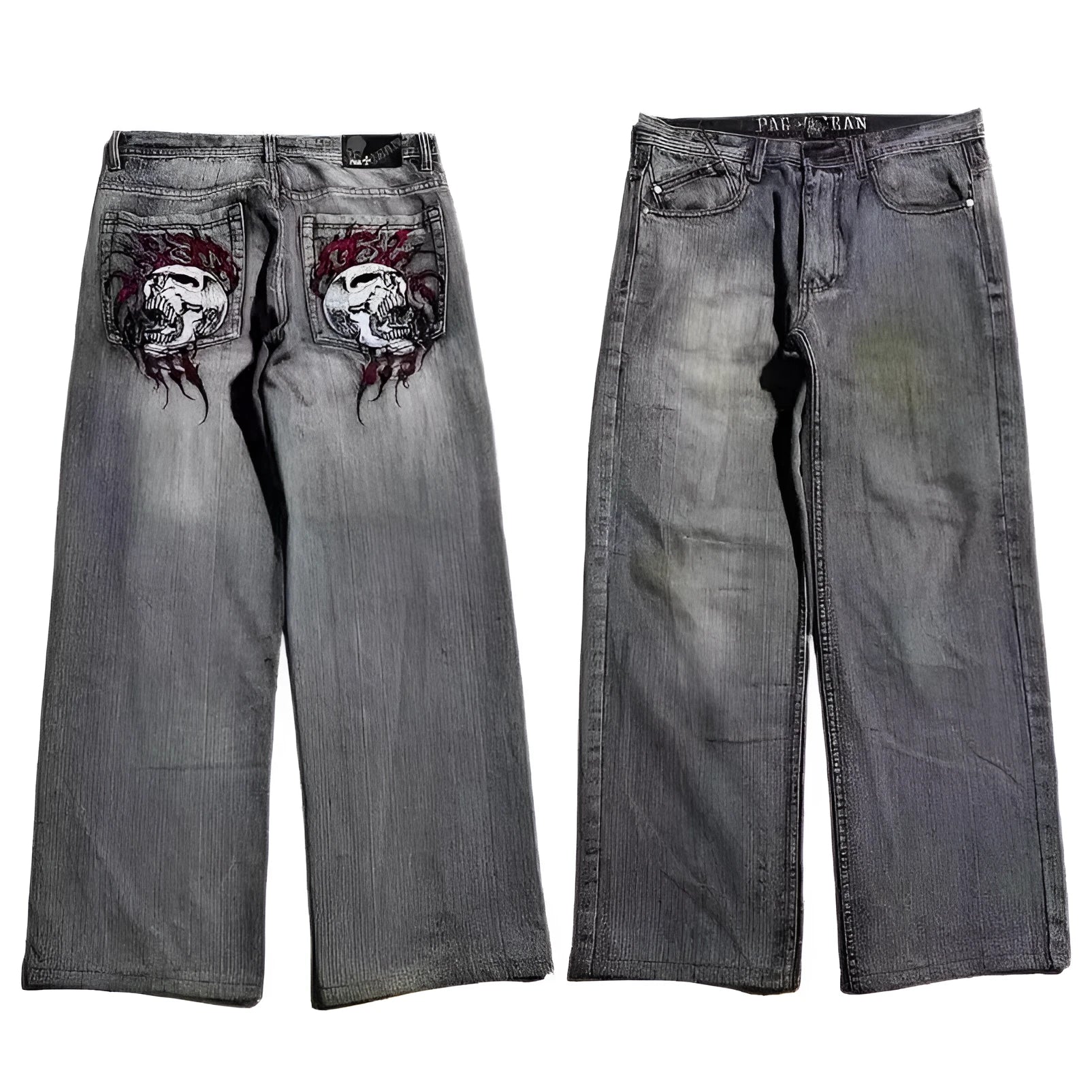 Grey washed-out men's jeans with a straight wide-leg cut and mid-rise waist