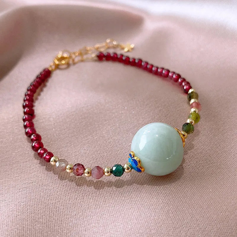 Women's Chinese style garnet tourmaline bracelet with drop shape beads and electroplated finish