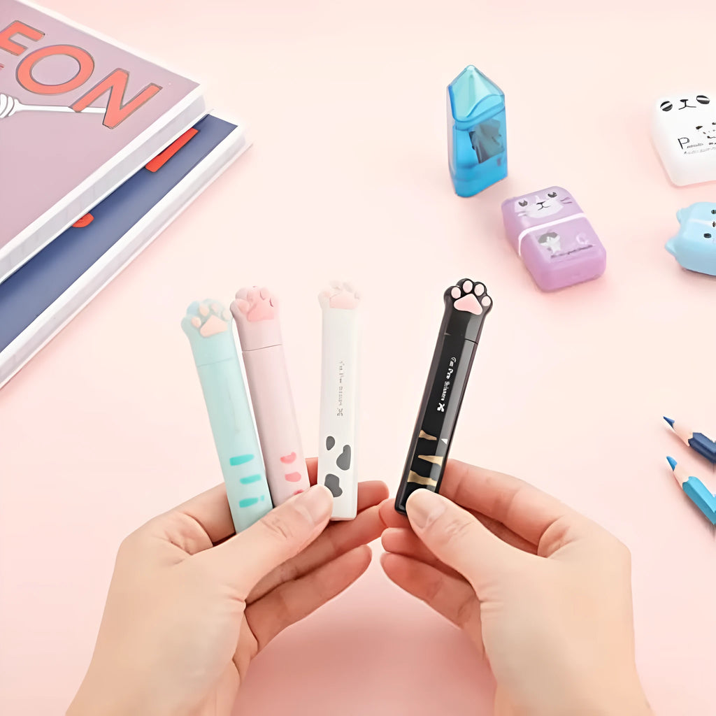 Cat paw mini folding safety scissors showing folded position with stainless steel blades and decorative handle