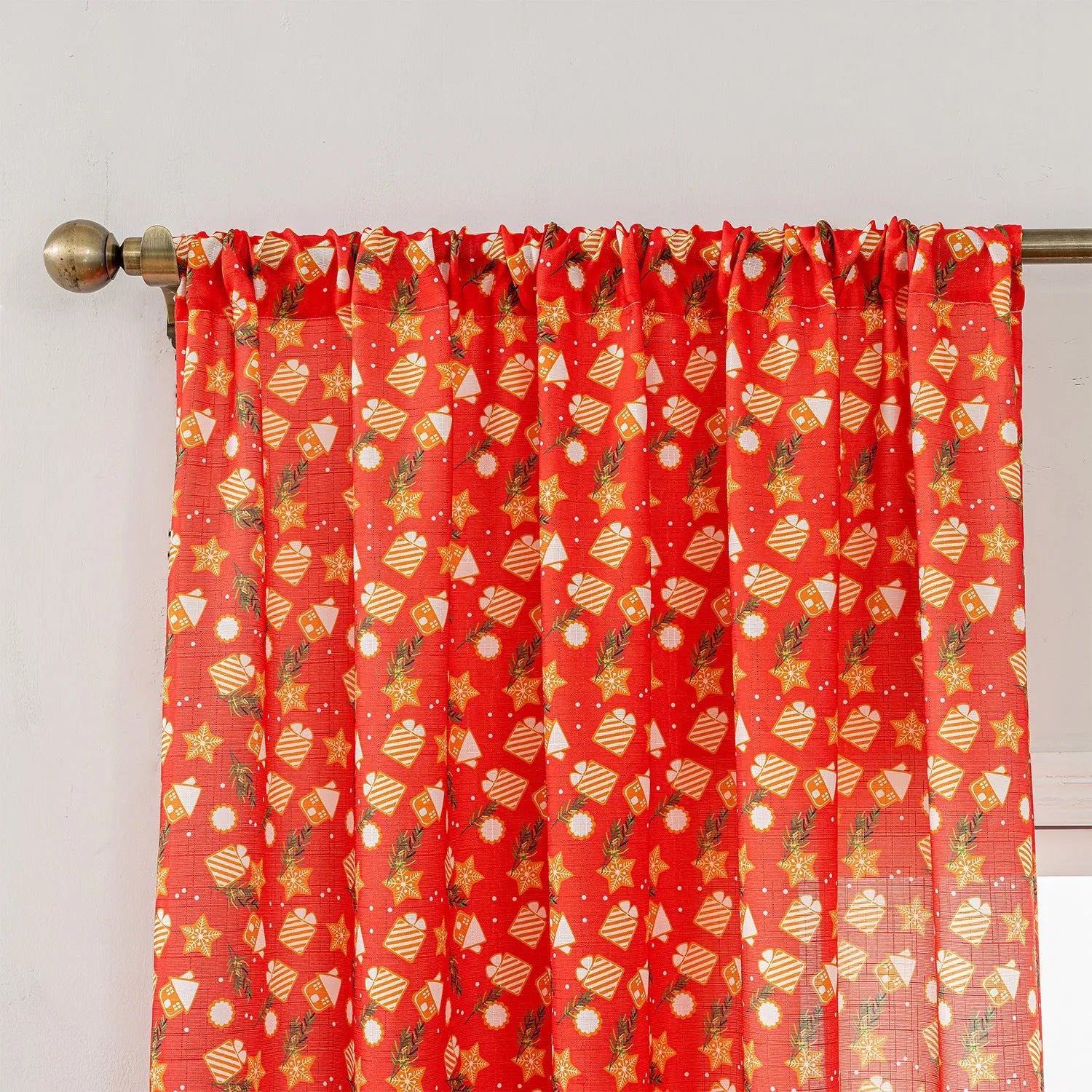 Christmas snowman and angel printed curtain in red or green with windproof semi-shade function
