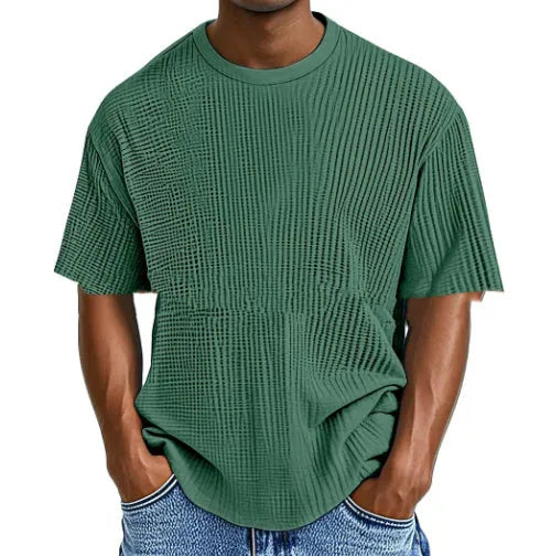 Casual cotton blend waffle short sleeve t-shirt for teenagers, regular fit, available in multiple colours including light blue and navy blue, sizes S to 5XL