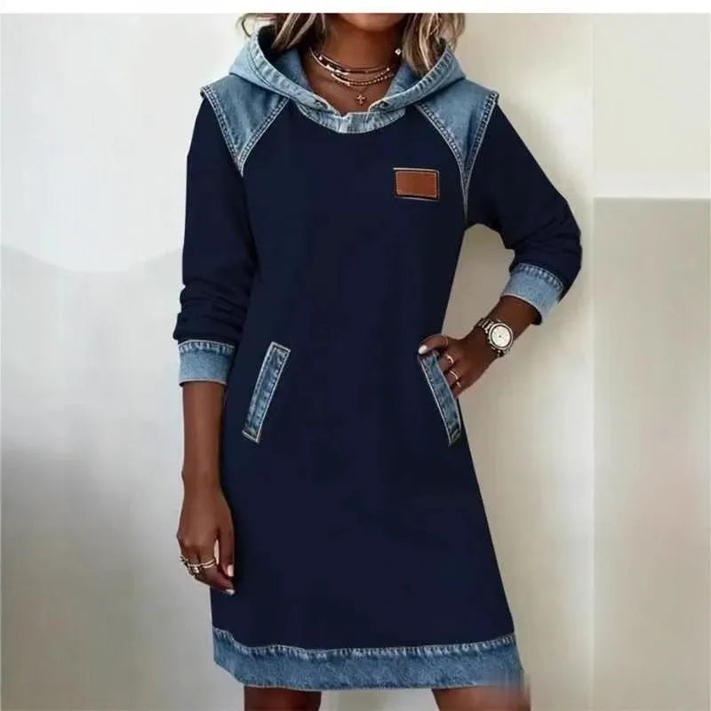 Ladies colour block hoodie skirt with contrast stitching and raglan sleeves in peacock green