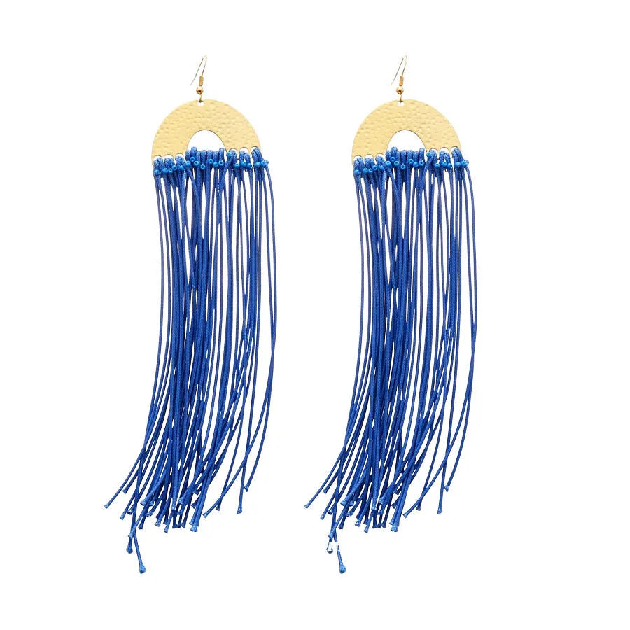 Geometric cloth earrings for women in 30 Silver Needle-blue resin flower colour, showing manual craftsmanship.